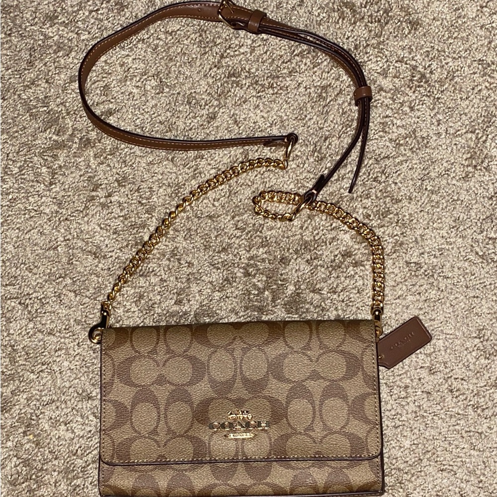 Coach Flap Clutch Crossbody in Signature Canvas